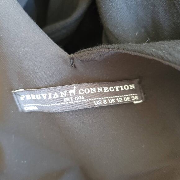 Peruvian Connection Cannes Dress Black V Neck Midi Handkerchief Hem 8 - Picture 11 of 13